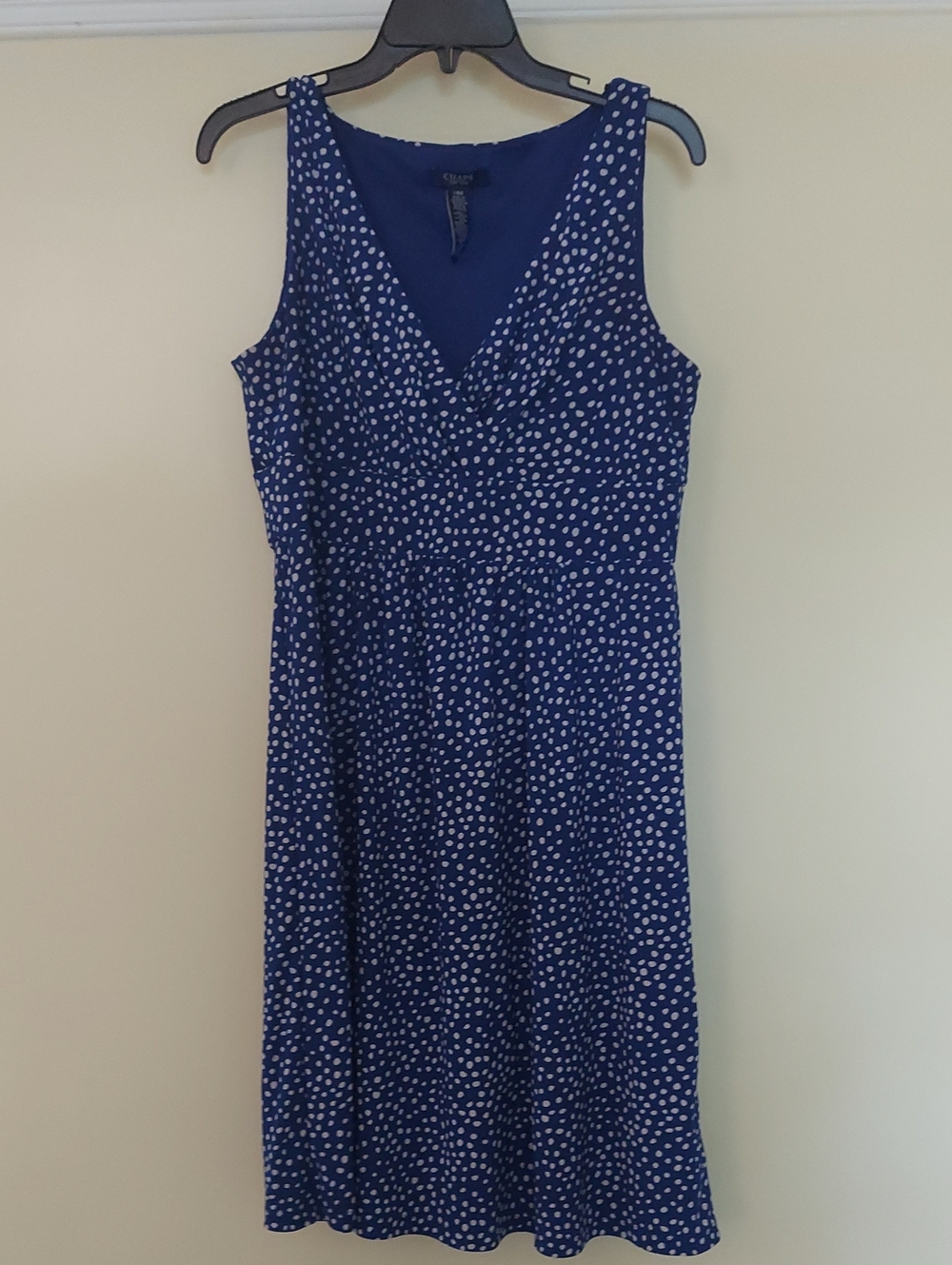 Chaps Navy and White Polka Dot Midi Dress